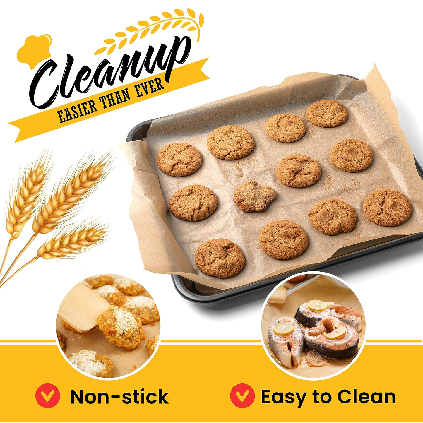 Unbleached Parchment Paper for Baking – 2-Pack 520 Sq.Ft Total - 15 in x 210 ft Baking Paper Roll with Cutter, Non-Stick Brown Parchment for Baking, Cooking, Grilling, Steaming by Baker’s Signature