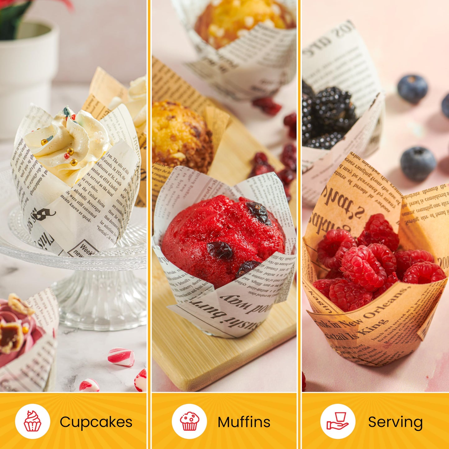 Tulip Cupcake Liners, Muffin Liners for Baking by Baker’s Signature – 200pcs of Parchment Paper Cups Cupcake Wrappers – Perfect Size, Sturdy, Greaseproof & Easy to Use – Colorful