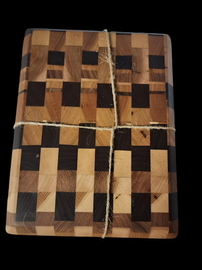 Handcrafted 6.25" x 8.25" x 2" Black Walnut, Cherry & Maple End Grain Mini Butcher Block – Durable, Elegant, and Functional