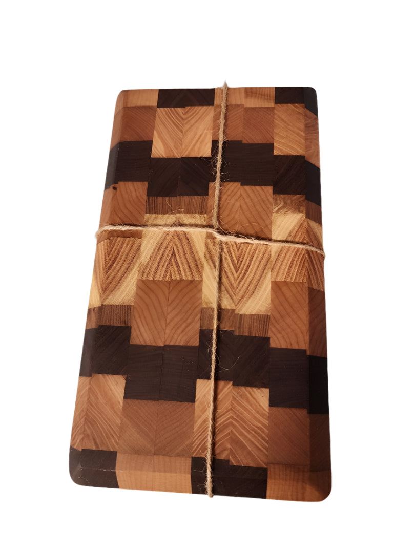 Handcrafted Black Walnut, Cherry, and Maple End Grain Small Butcher Block (5" x 9" x 2")