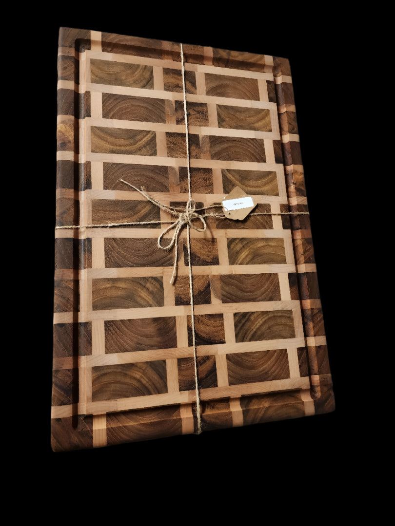 Handcrafted Butcher Block – Burmese Teak & Hard Maple with Stainless Steel Feet – 12.5" x 19.25" x 1.5"