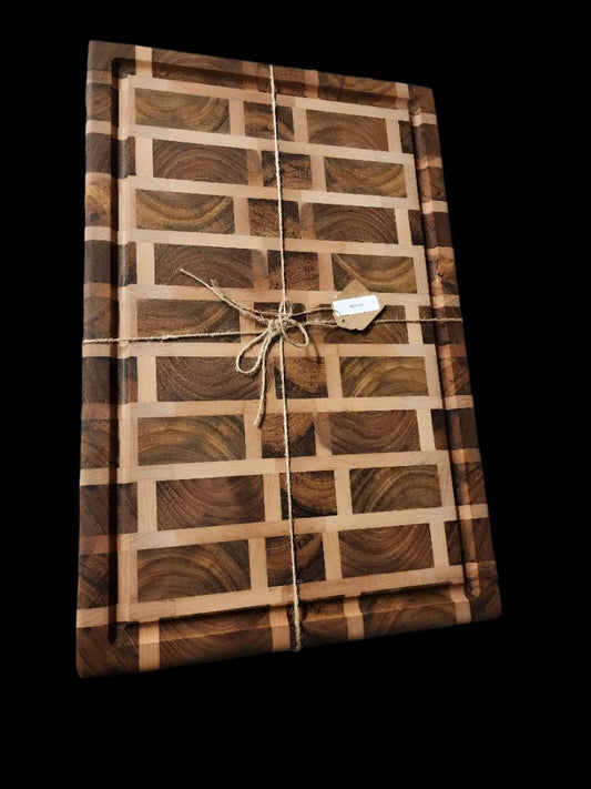 Handcrafted Butcher Block – Burmese Teak & Hard Maple with Stainless Steel Feet – 12.5" x 19.25" x 1.5"