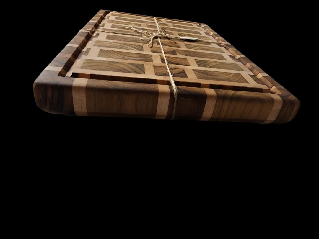 Handcrafted Butcher Block – Burmese Teak & Hard Maple with Stainless Steel Feet – 12.5" x 19.25" x 1.5"