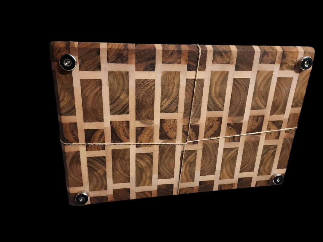 Handcrafted Butcher Block – Burmese Teak & Hard Maple with Stainless Steel Feet – 12.5" x 19.25" x 1.5"