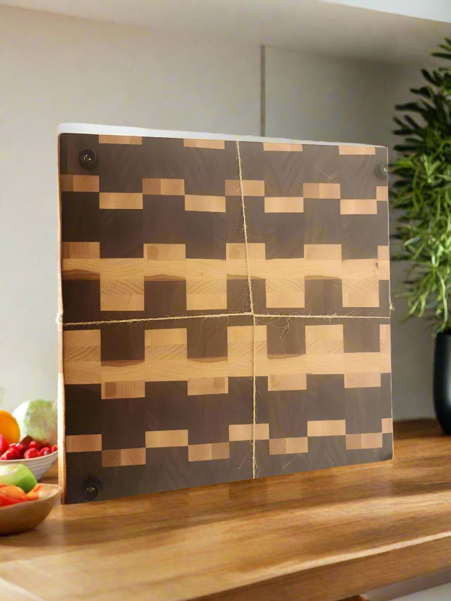 End Grain Butcher Block – 12x12x1.5" | Black Walnut, Hickory & Hard Maple Strength in Every Slice