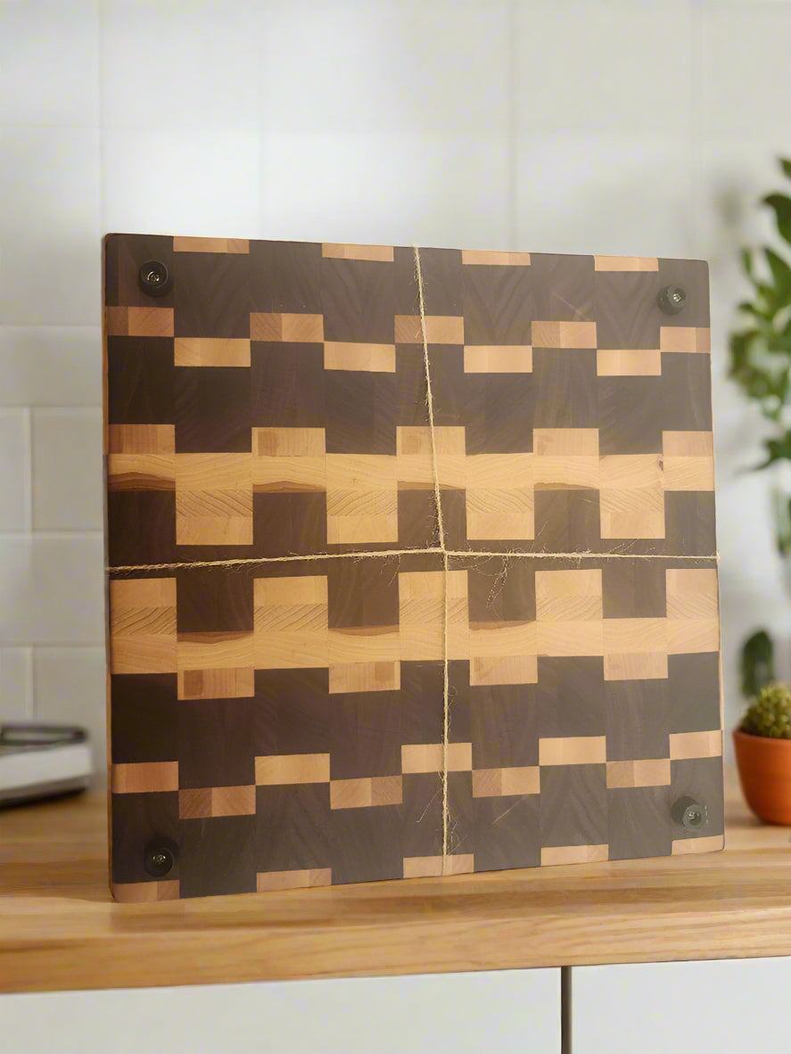 End Grain Butcher Block – 12x12x1.5" | Black Walnut, Hickory & Hard Maple Strength in Every Slice