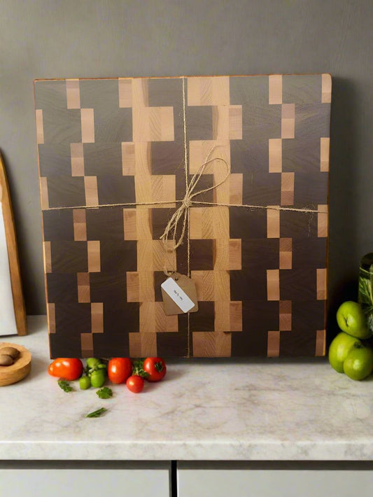 End Grain Butcher Block – 12x12x1.5" | Black Walnut, Hickory & Hard Maple Strength in Every Slice