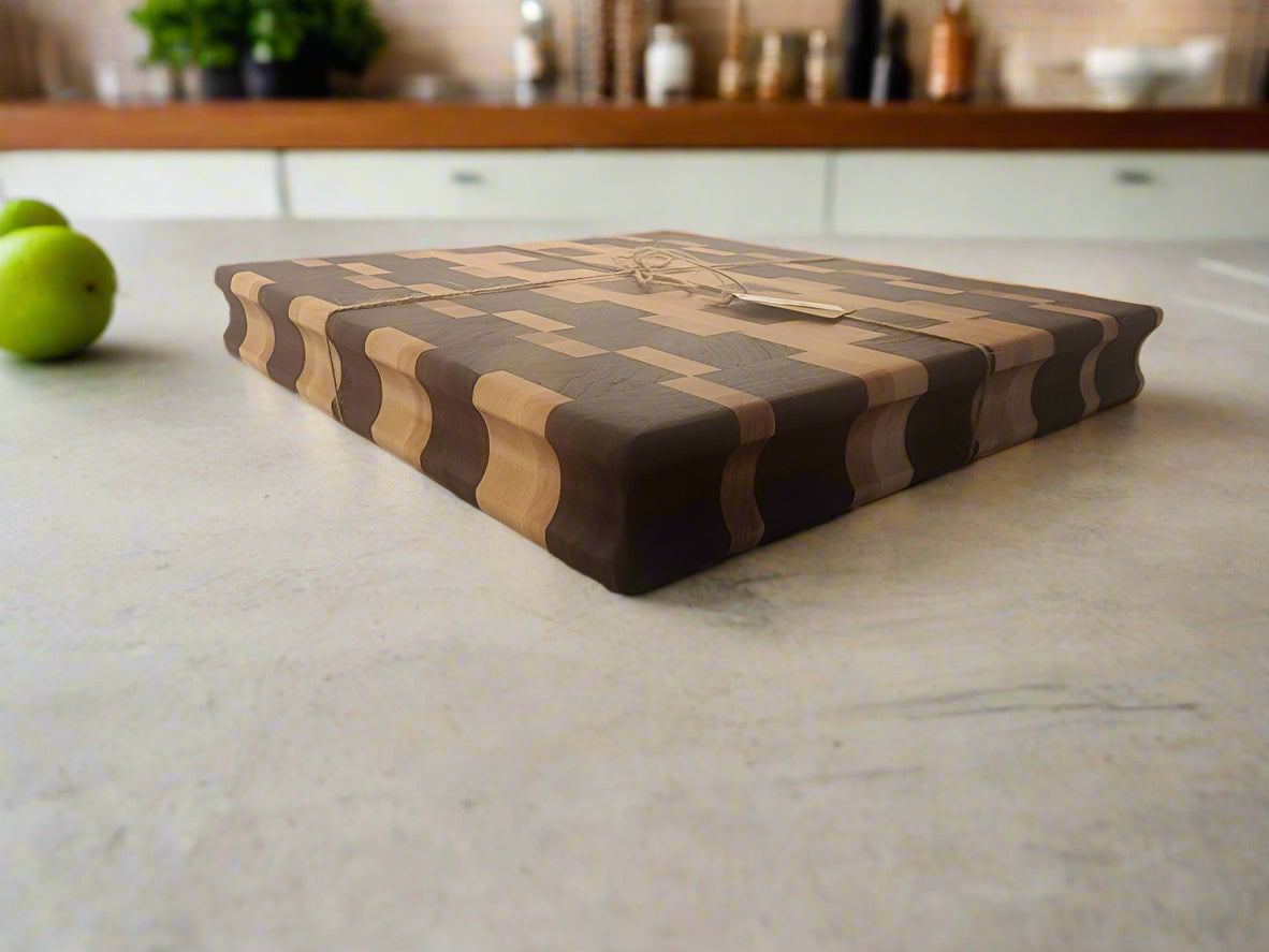 End Grain Butcher Block – 12x12x1.5" | Black Walnut, Hickory & Hard Maple Strength in Every Slice