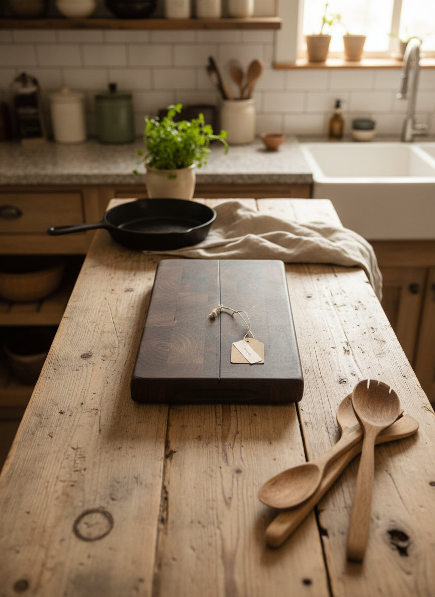 Handcrafted Black Walnut End Grain Butcher Board – 6.5" x 10.5" x 1.5" with Rubber Feet