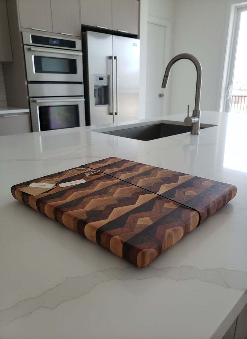 Handmade End Grain Cutting Board – 8x10x1.25" Maple, Black Walnut & Honduran Mahogany