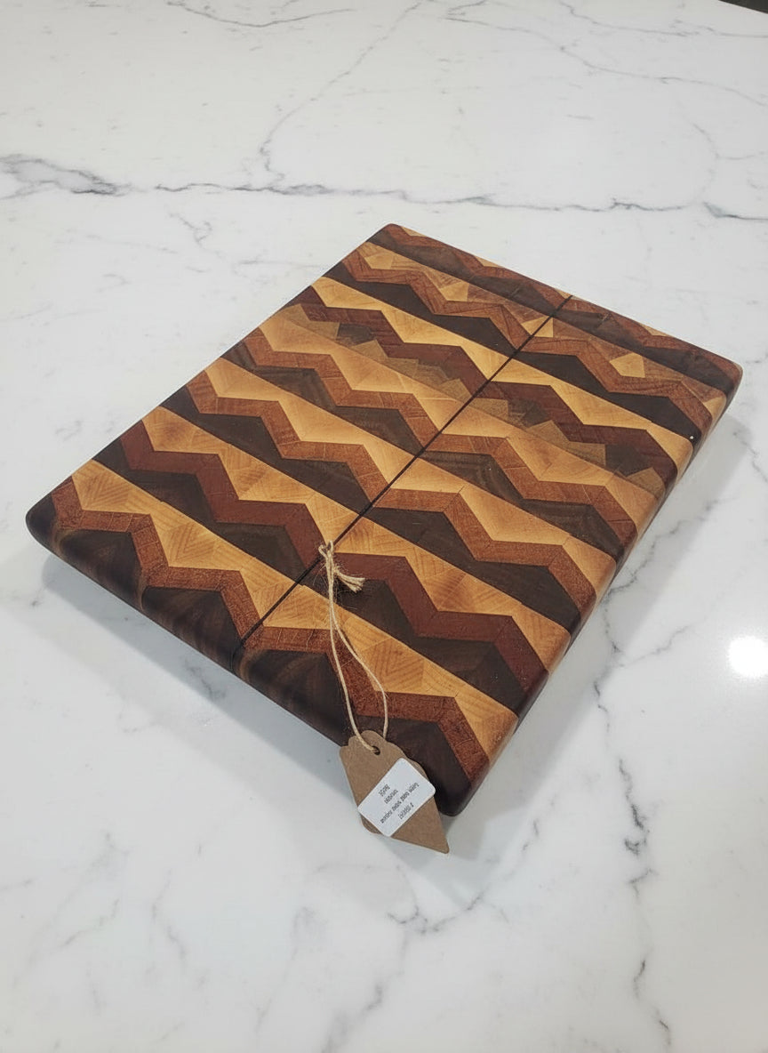 Handmade End Grain Cutting Board – 8x10x1.25" Maple, Black Walnut & Honduran Mahogany