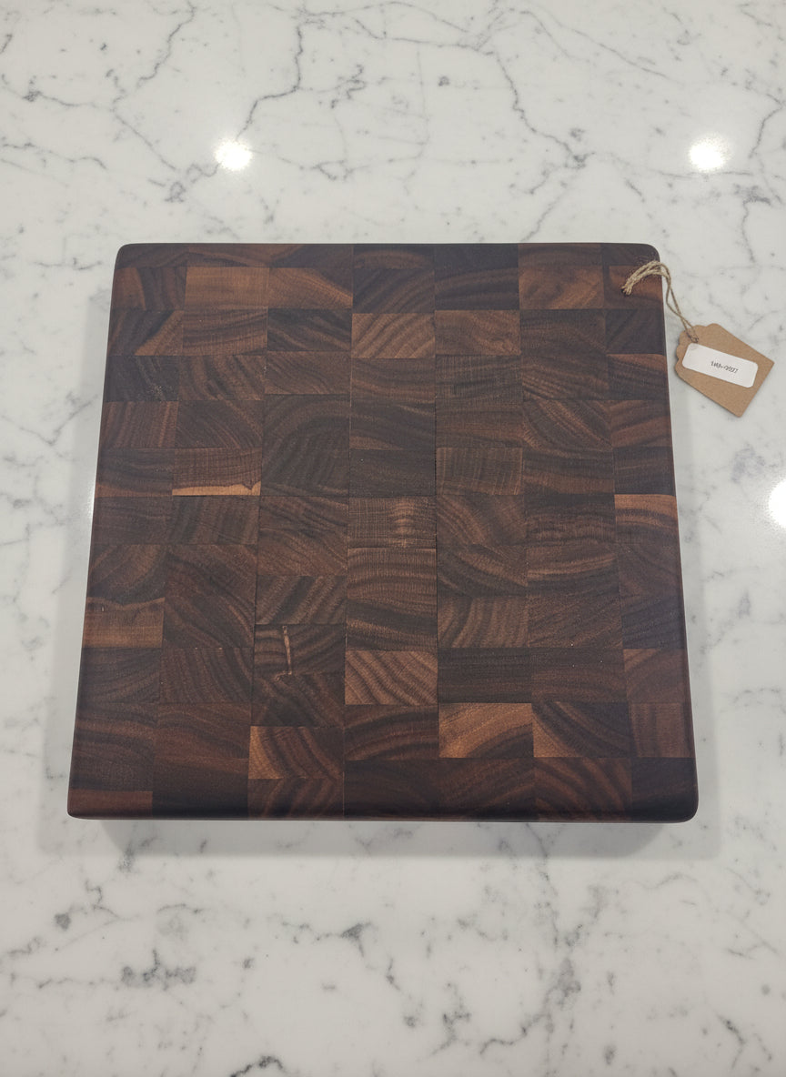 Handcrafted Black Walnut End Grain Butcher Block – 10" x 10" x 1.25" with Rubber Feet