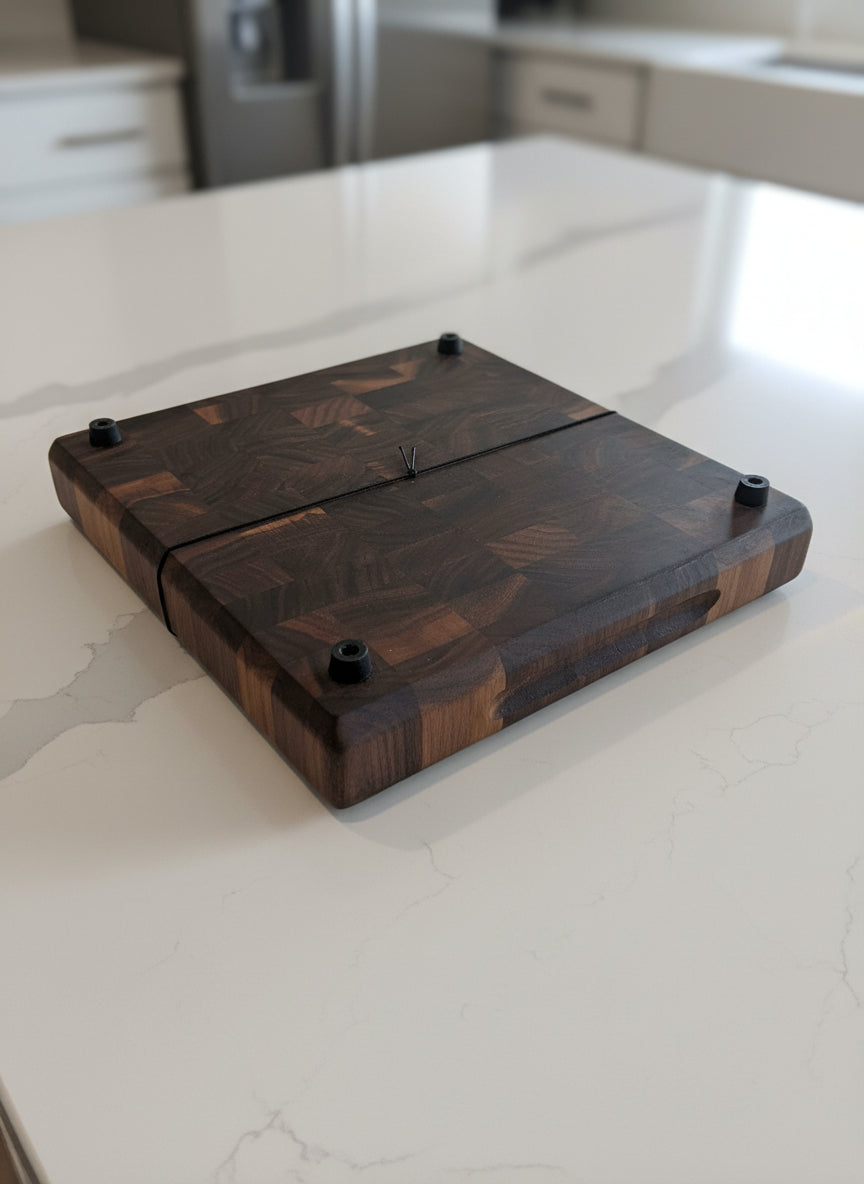 Handcrafted Black Walnut End Grain Butcher Block – 10" x 10" x 1.25" with Rubber Feet