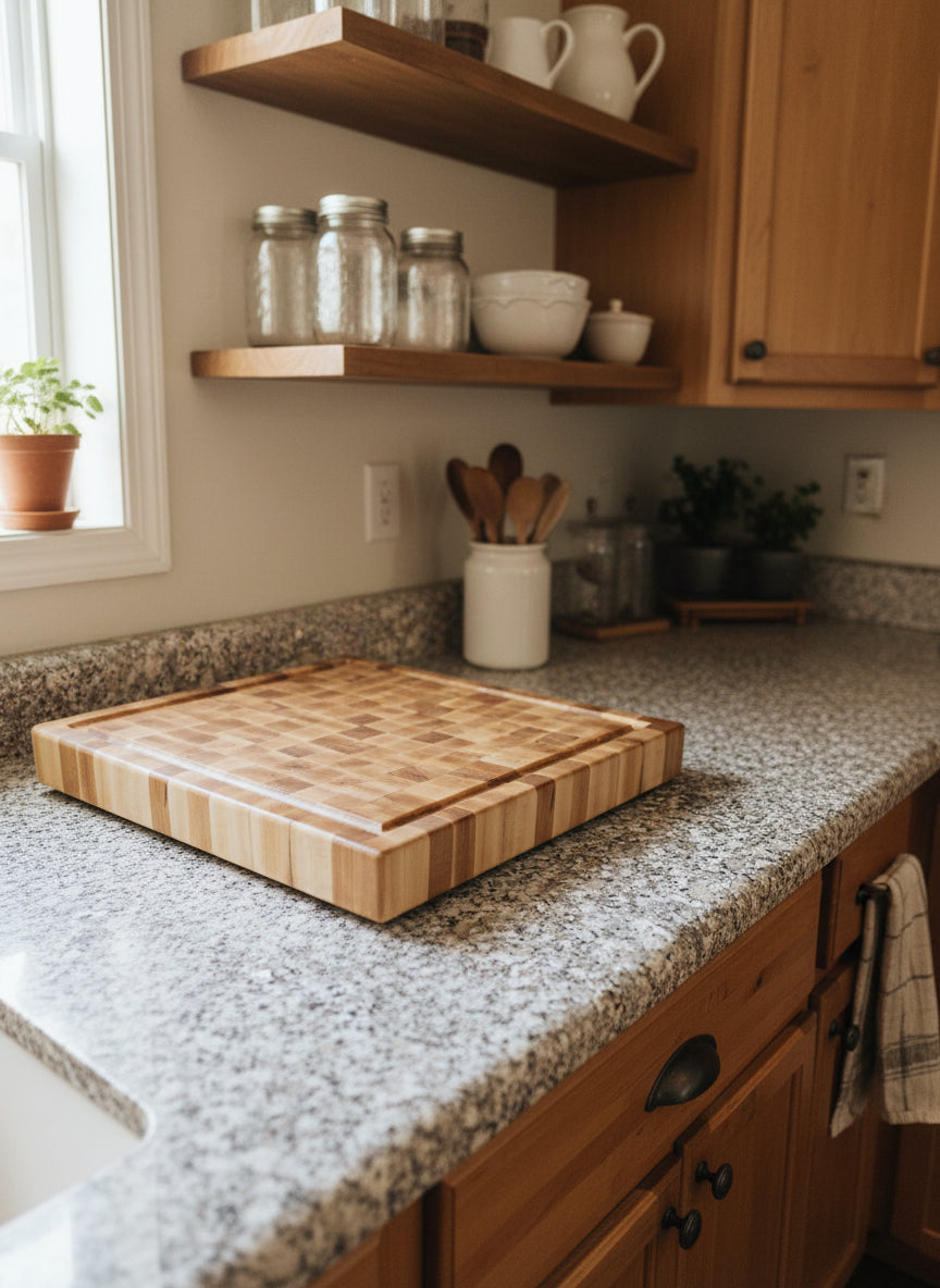 Hard Maple End Grain Butcher Block – 15x15x2 with Rubber Feet