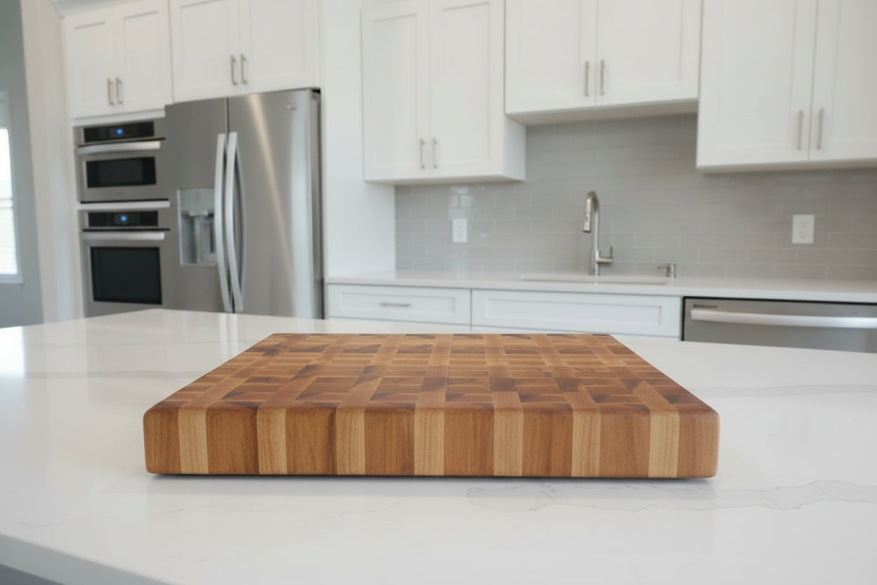 Northern Hard Maple End Grain Butcher Block – 11" x 17" x 2" (with Rubber Feet)