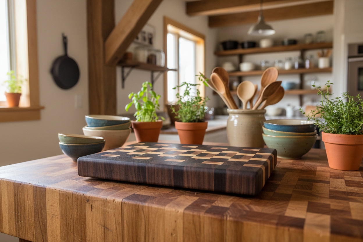 9.5×13.5×1.375" End Grain Maple & Walnut Butcher Block