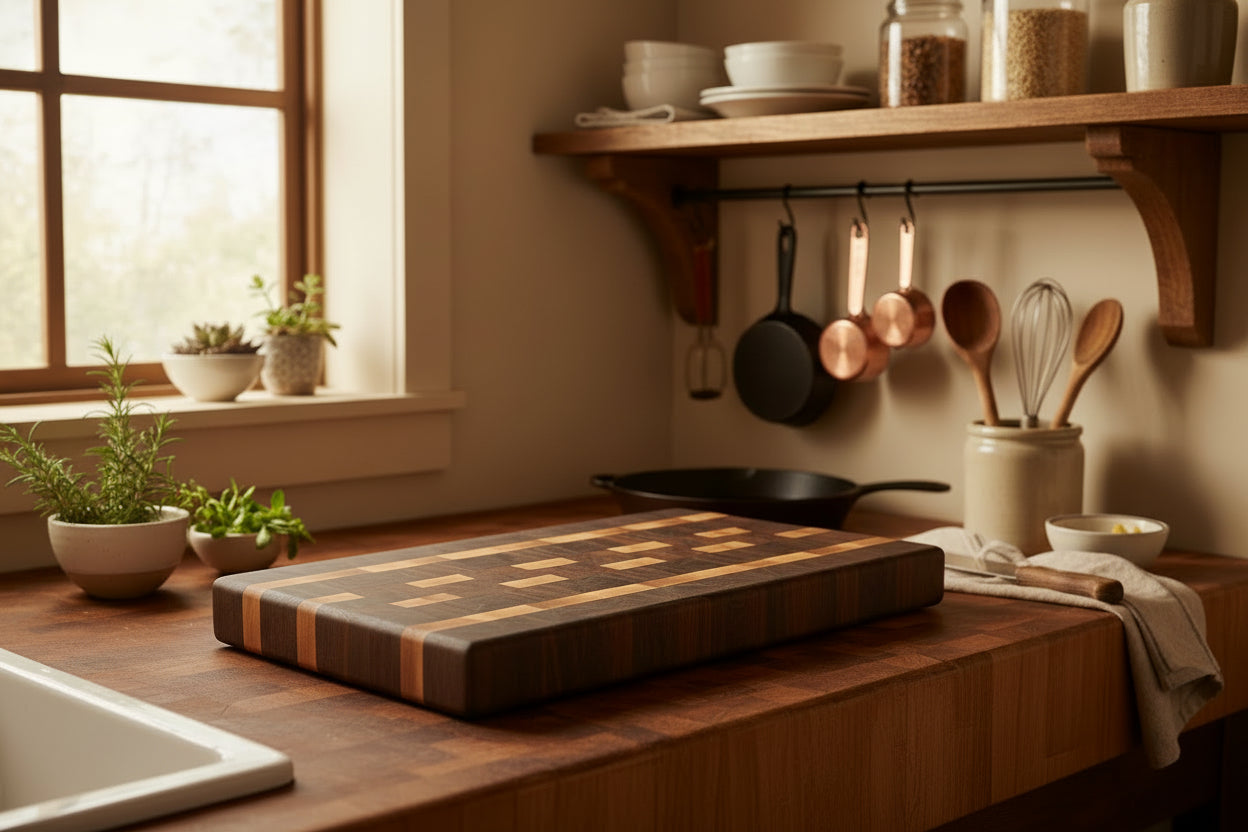 9.5×16.5×1.375" End Grain Maple & Walnut Butcher Block