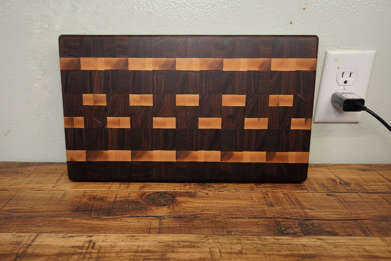 9.5×16.5×1.375" End Grain Maple & Walnut Butcher Block