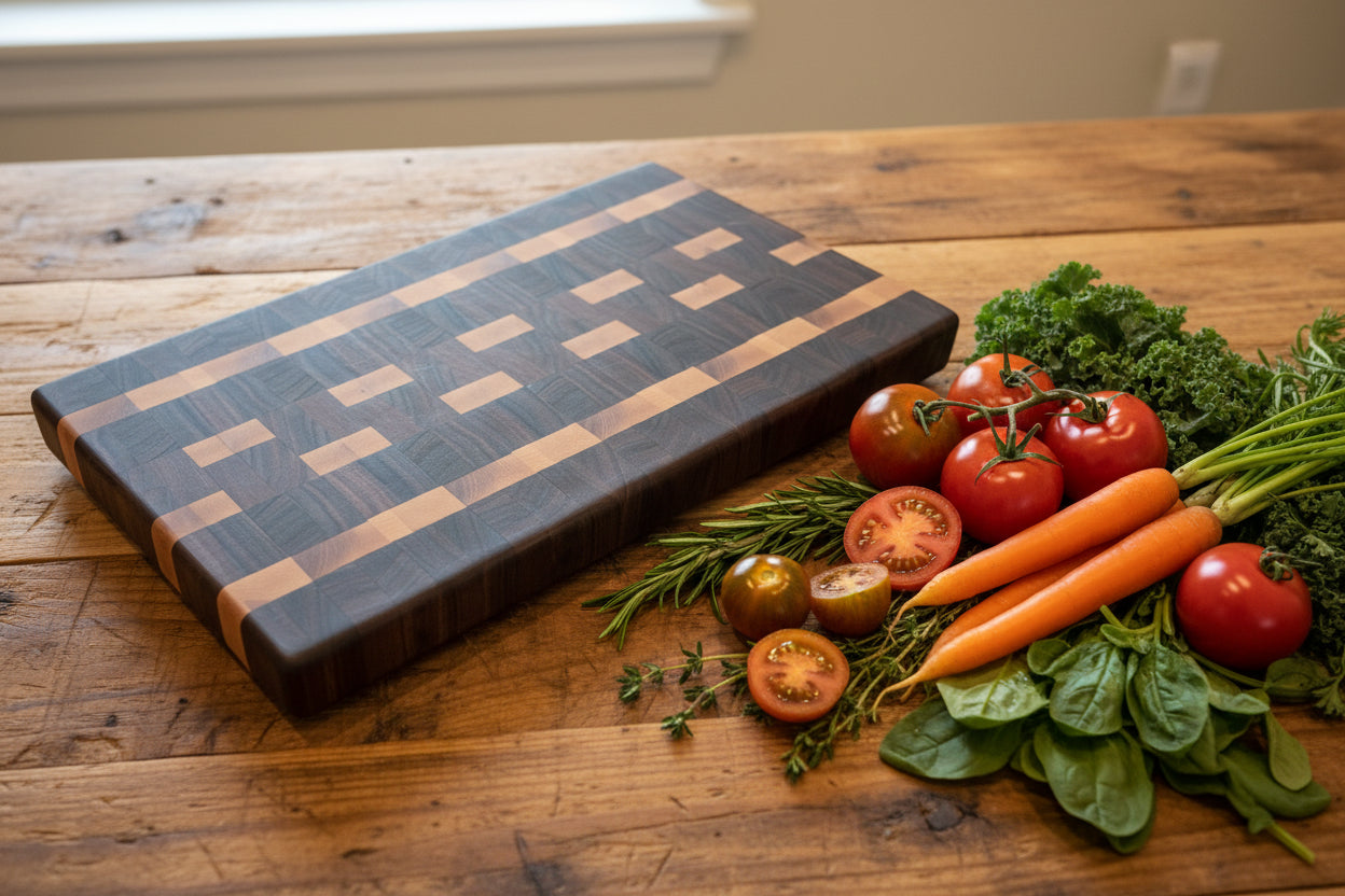 9.5×16.5×1.375" End Grain Maple & Walnut Butcher Block