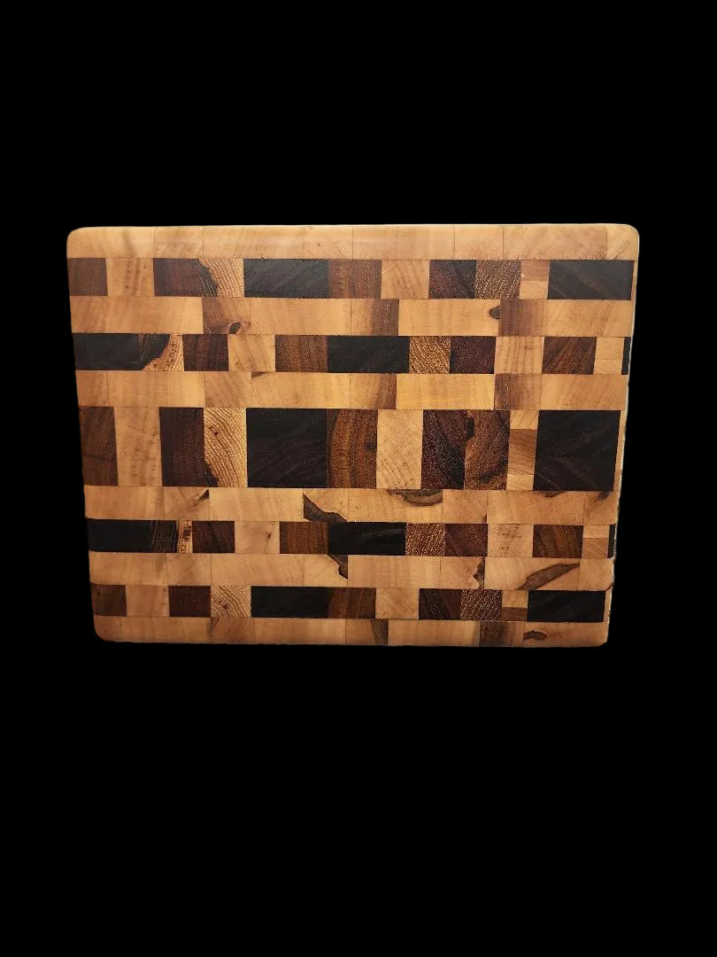 8×10×1.5" End Grain Cutting Block — Ambrosia Maple, Hickory, Black Walnut, Canarywood & Tigerwood (with Rubber Feet)