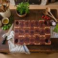 Handcrafted End Grain Eastern Red Cedar Serving Board – 14×20×2" with Handholds & 4 Glass Sauce Cups