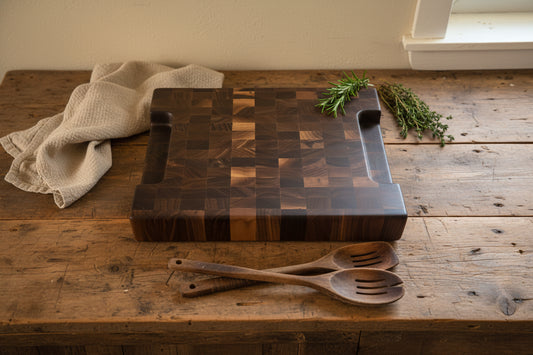 Handcrafted End‑Grain Black Walnut Butcher Block – 12×16.5×2.5" with Handhold & Juice Groove
