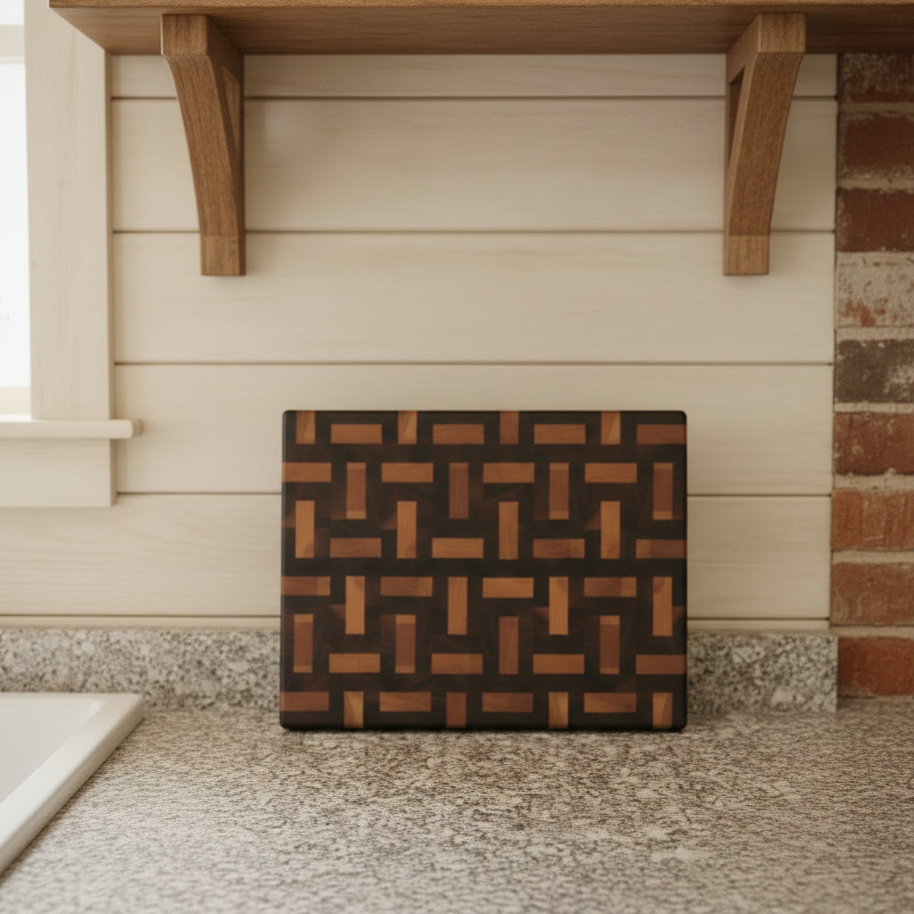 Handcrafted End‑Grain Cherry & Black Walnut Cutting Board – 12.5×16.5×1.25" with Juice Groove