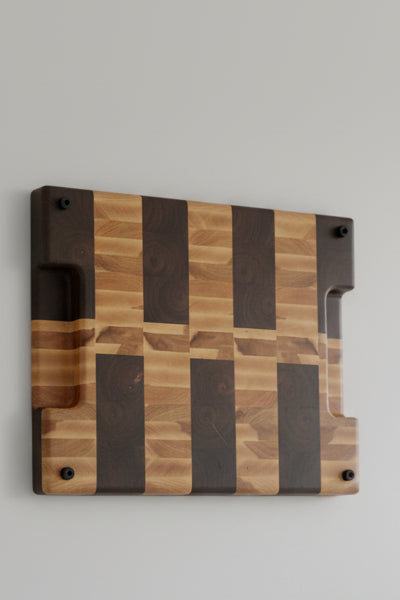 Handcrafted End‑Grain Hard Maple & Black Walnut Butcher Block – 14×17×2.5" with Juice Groove, Rubber Feet & Handhold Handles
