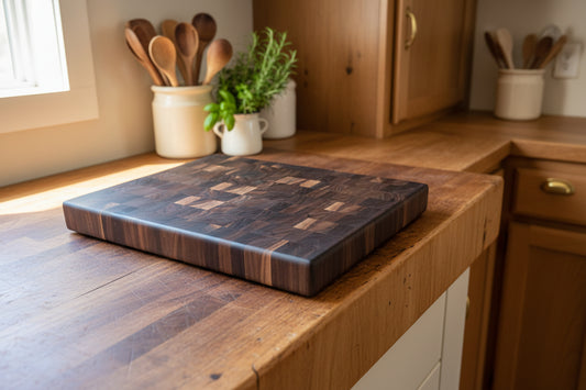 End‑Grain Black Walnut Butcher Block – 11.5×16×1.5" with Rubber Feet