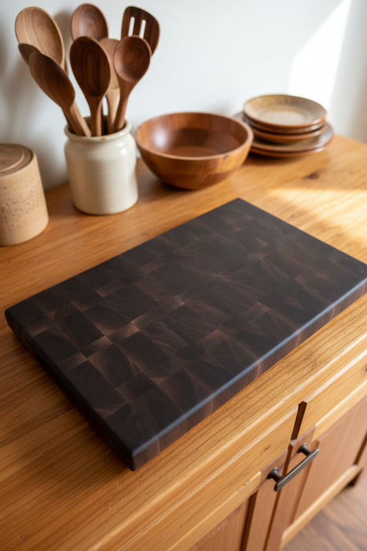 End‑Grain Black Walnut Butcher Block – 11×18×1.375" with Stainless Steel Feet