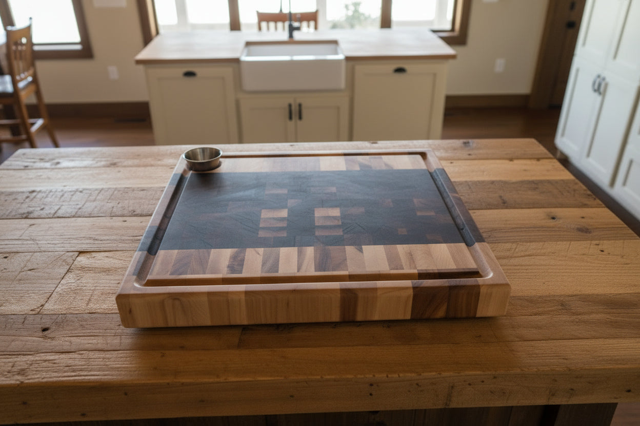 Father’s Day Premium Grill & Prep Bundle – End‑Grain Maple/Walnut Butcher Block + Apron + Sauce Mop + 12" Hashanho Knife + 4 ounce board conditioner