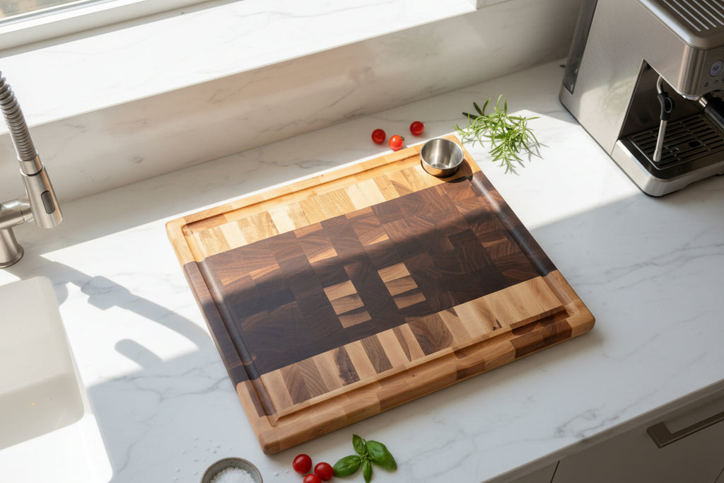 Father’s Day Premium Grill & Prep Bundle – End‑Grain Maple/Walnut Butcher Block + Apron + Sauce Mop + 12" Hashanho Knife + 4 ounce board conditioner