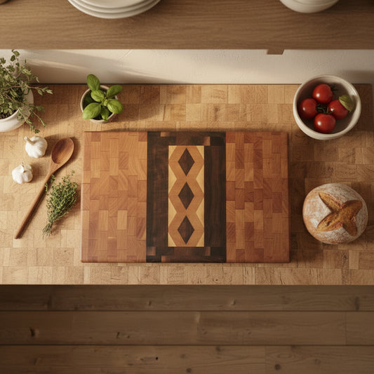 Handmade End‑Grain Cutting Board – 11" × 17" × 1" Black Walnut, Cherry & Maple