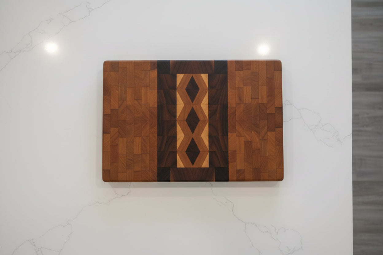 Handmade End‑Grain Cutting Board – 11" × 17" × 1" Black Walnut, Cherry & Maple