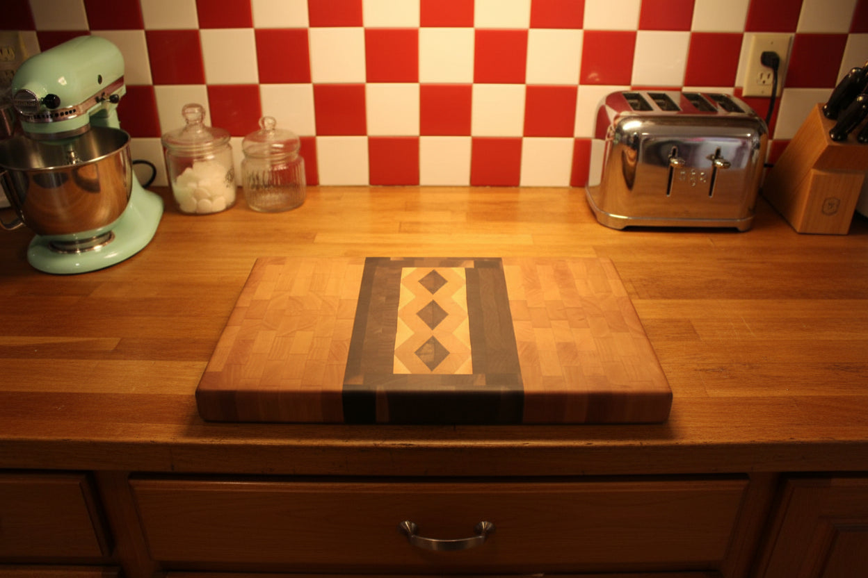 Handmade End‑Grain Cutting Board – 11" × 17" × 1" Black Walnut, Cherry & Maple