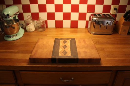 Handmade End‑Grain Cutting Board – 11" × 17" × 1" Black Walnut, Cherry & Maple