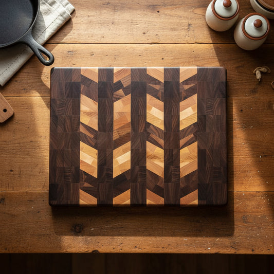 Handcrafted End‑Grain Butcher Block — Cherry, Maple & Walnut (12x16x1.5")
