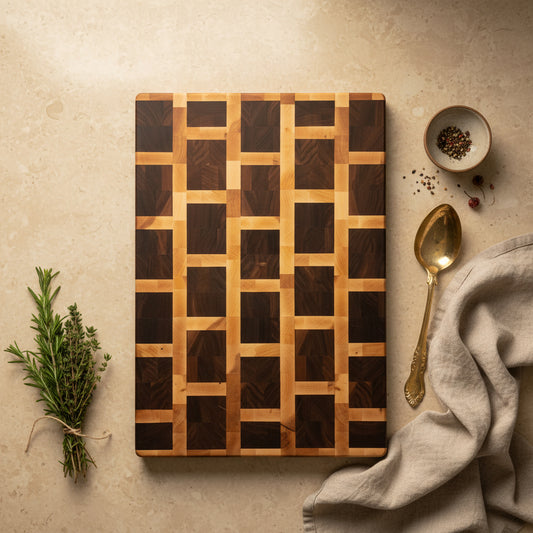 Handcrafted End‑Grain Butcher Block — Hard Maple & Black Walnut (13.5 x 21 x 2)