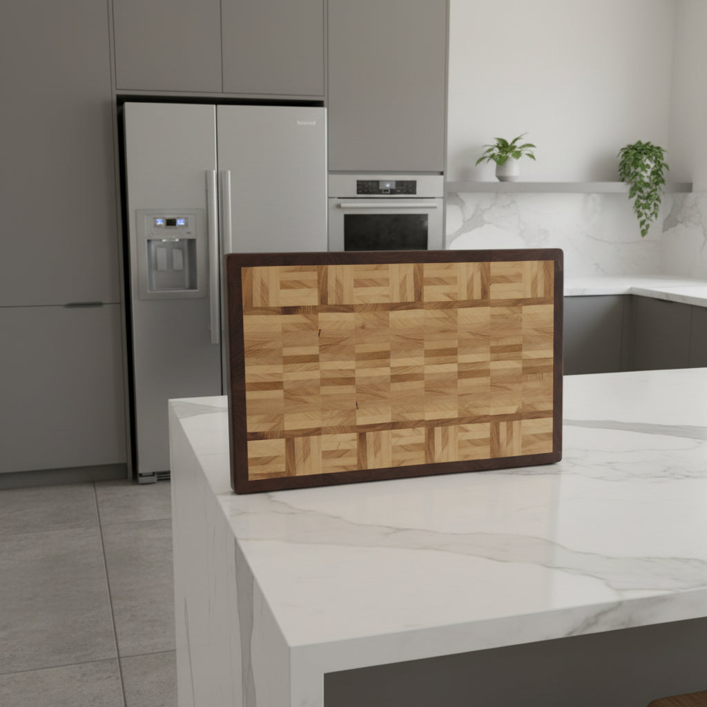 Handcrafted XL End‑Grain Butcher Block — Black Walnut & Yellow Poplar (14x22x2")