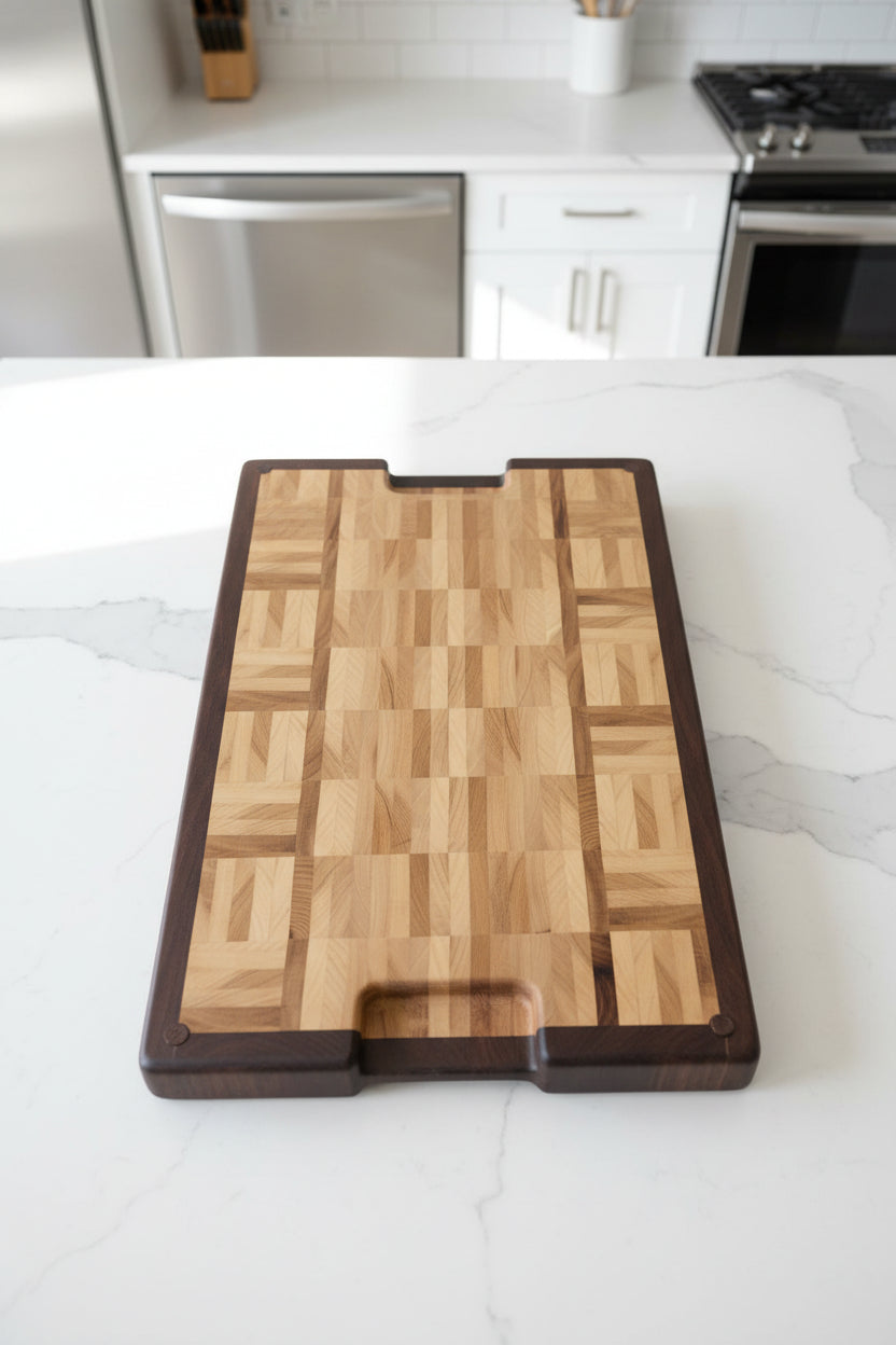Handcrafted XL End‑Grain Butcher Block — Black Walnut & Yellow Poplar (14x22x2")
