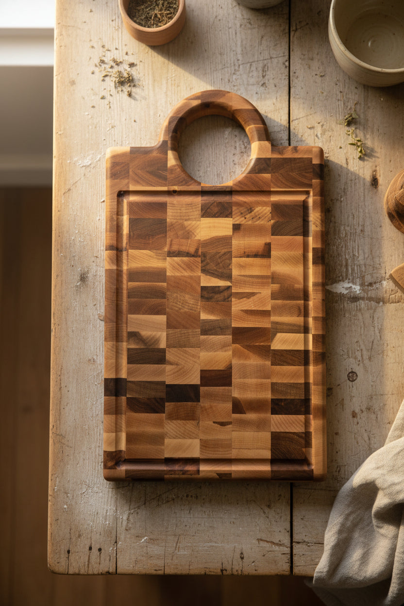 Handcrafted Hard Maple Butcher Block with Handle + Juice Groove — 11.75x20x1.5"