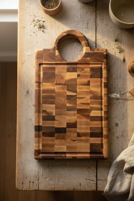 Handcrafted Hard Maple Butcher Block with Handle + Juice Groove — 11.75x20x1.5"