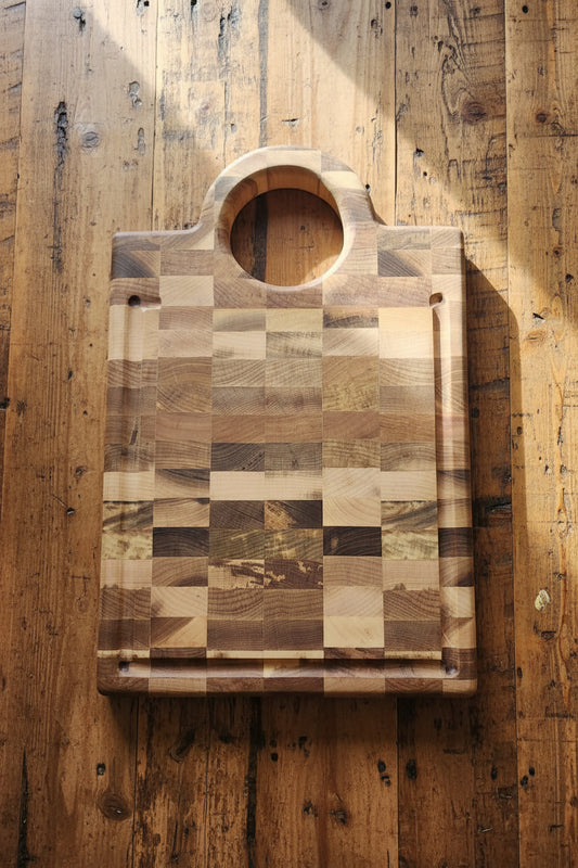 Handcrafted End‑Grain Hard Maple Butcher Block — 11.75x18x1.375" with Handle & Juice Groove