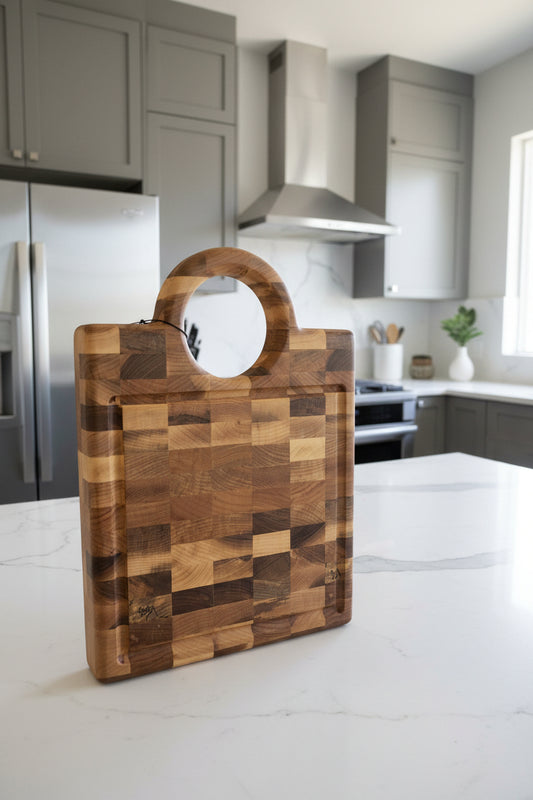Handcrafted End‑Grain Hard Maple Butcher Block — 11.75x16x1.375" with Handle & Juice Groove