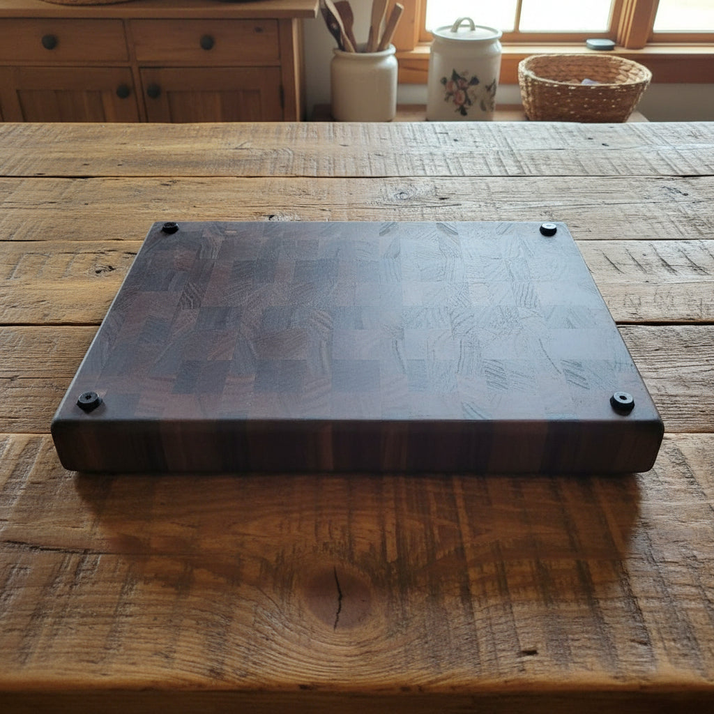 Handcrafted End‑Grain Black Walnut Butcher Block — 12x15x2" with Juice Groove & Rubber Feet