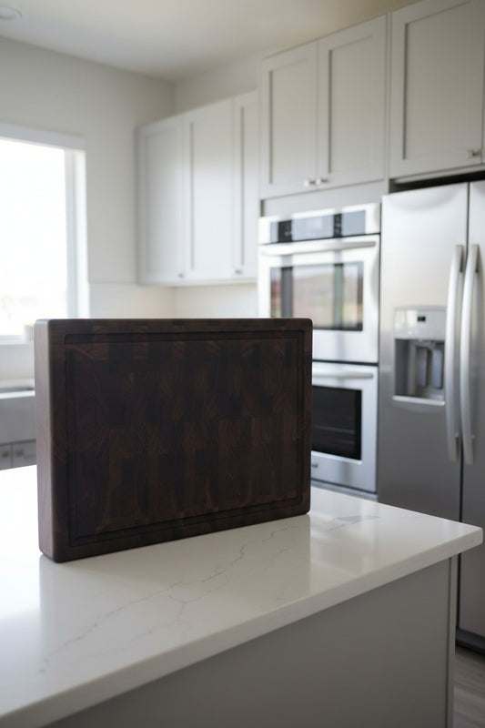 Handcrafted End‑Grain Black Walnut Butcher Block — 12x15x2" with Juice Groove & Rubber Feet