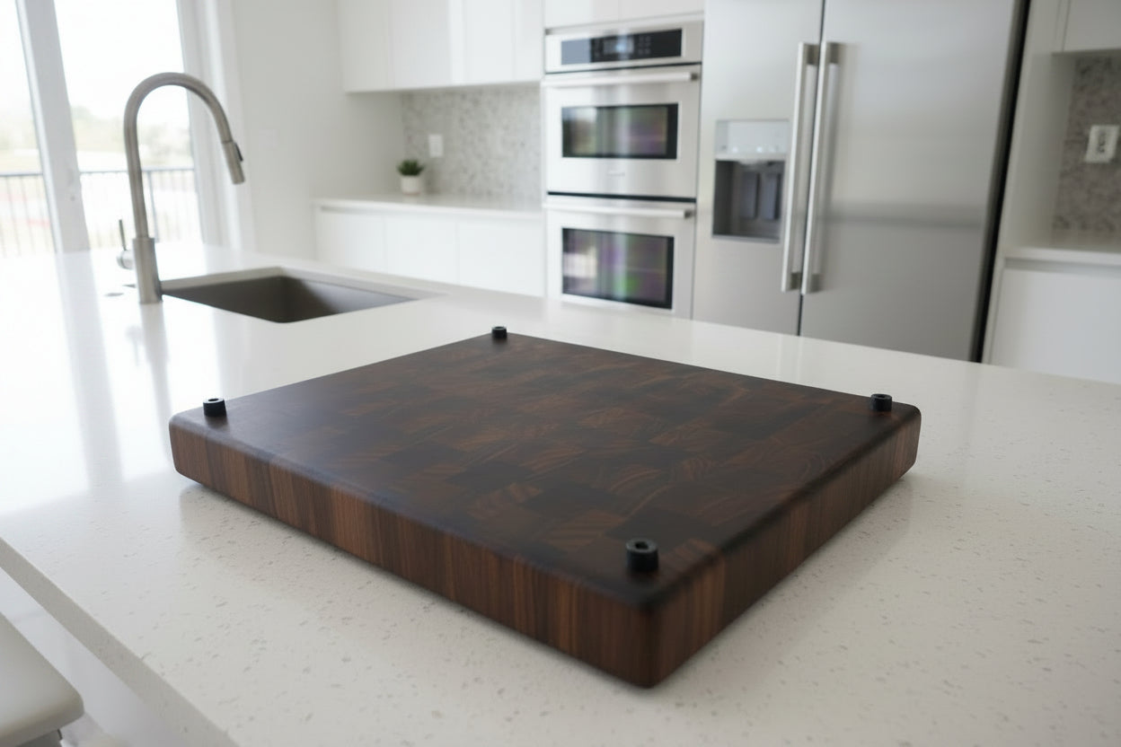 Handcrafted End‑Grain Black Walnut Butcher Block — 12x15x2" with Juice Groove & Rubber Feet