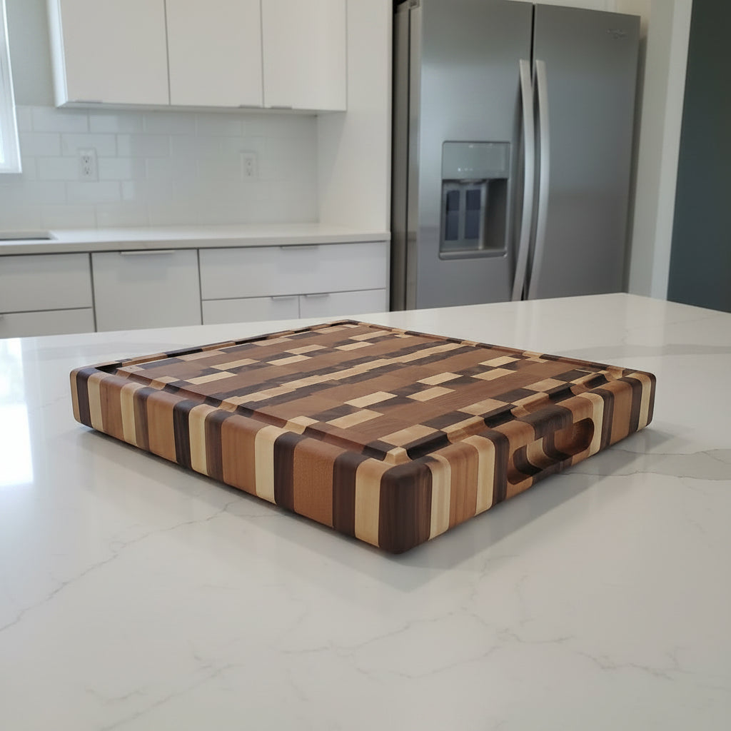 Handcrafted End‑Grain Butcher Block — 15x16x2" (Cherry, Hard Maple & Black Walnut)