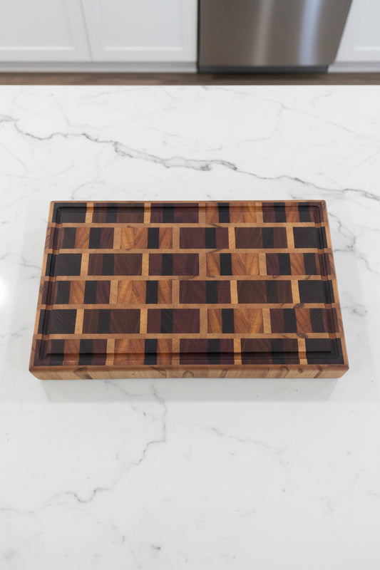 End Grain Butcher Block – 13x21x2.25" | Brick Pattern | Exotic Hardwoods