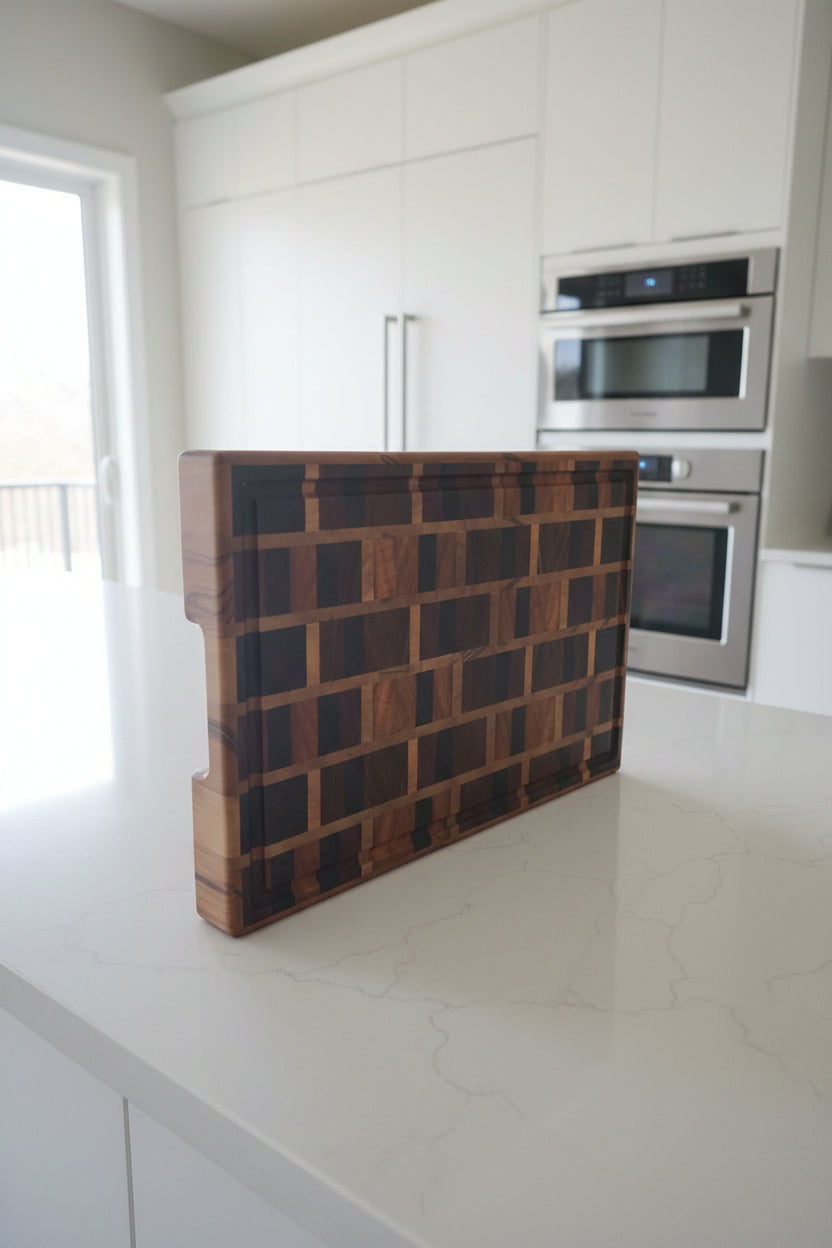 End Grain Butcher Block – 13x21x2.25" | Brick Pattern | Exotic Hardwoods